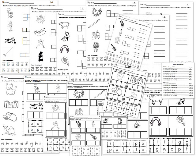 CVC Packet! The CVC Color, Cut and Paste worksheets help Pre-K, Kindergarten and 1st Grade students to isolate each individual sound in the simple CVC word families, which will promote early phonics skills.