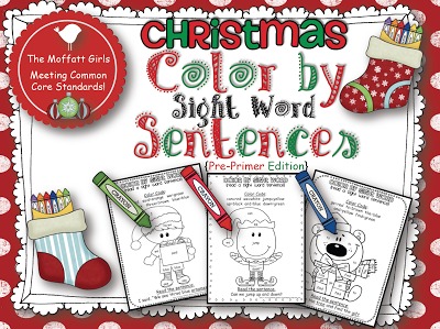 Christmas Pre-Primer Version FREE Christmas Color by Sight Word!