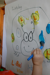 Since we released 1,500 ladybugs this week, we decided to paint a ladybug on the art easel. Toddler Tasks Week 6!