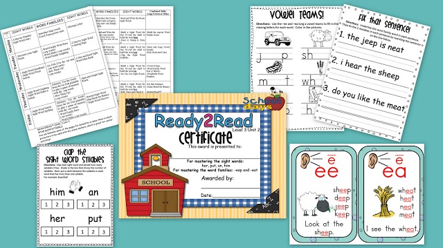 Ready2Read Level 3 Unit 2 Released! The Ready2Read program is a hands-on, interactive and engaging activities that make learning phonics, sight words and word families fun for Pre-K, Kindergarten, and 1st Grade!