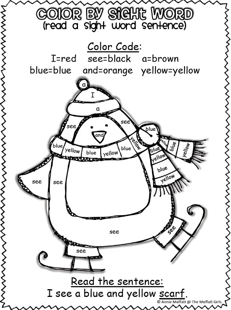 Color by Sight Words! A FUN way to learning sight words and read them in context! Winter Color by Sight Word Sentences (Pre-Primer)