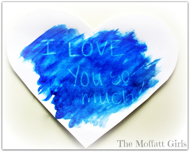 I also made some secret Valentine messages for the girls with white paper and a white crayons.