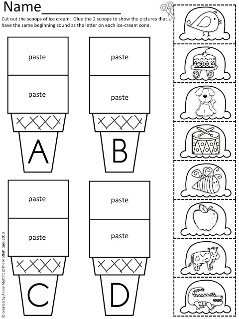 This is such a FUN way for kids to practice and reinforce beginning sounds! Each ice-cream scoop has a picture that has a beginning sound that matches a letter on the ice-cream cone. 