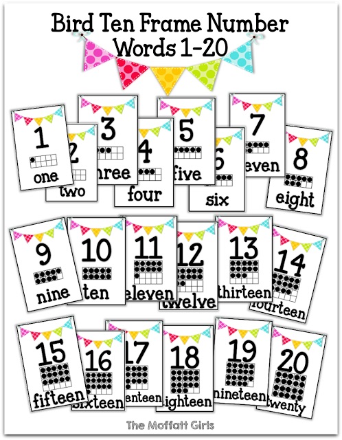 Bird Themed Sight Words Bird Ten Frame Number Words 1-20!