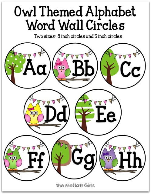 Owl Themes Alphabet Word Wall Circles! Owl Themes Alphabet Word Wall Circles!