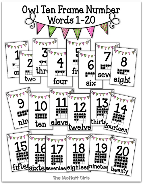 Owl Ten Frame Number Words 1-20! Owl Ten Frame Number Words 1-20!