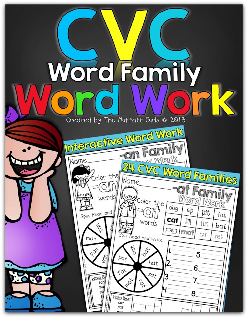 CVC Word Family Word Work CVC Word Family Word work is a FUN, hands-on approach to learning and practicing 24 CVC word families for Kindergarten and 1st Grade!