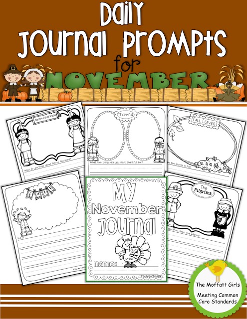 Daily Journal Prompts for November! These ADORABLE NO PREP journaling prompts for the month of November will help motivate students to write!