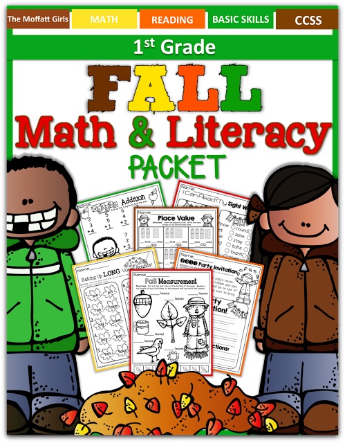 Fall Math and Literacy Packet (1st Grade) Teach addition, subtraction, sight words, phonics, grammar, handwriting and so much more with the Fall NO PREP Packet for First Grade!