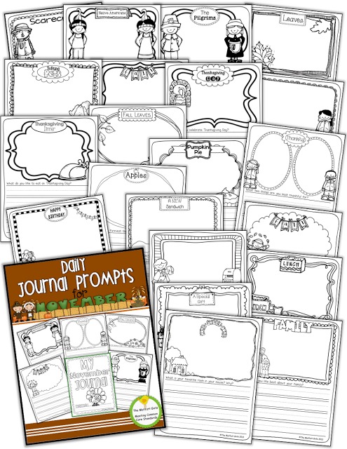 Daily Journal Prompts for November! These ADORABLE NO PREP journaling prompts for the month of November will help motivate students to write!