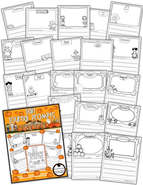 Daily Journal Prompts for October! These ADORABLE NO PREP journaling prompts for the month of October will help motivate students to write!