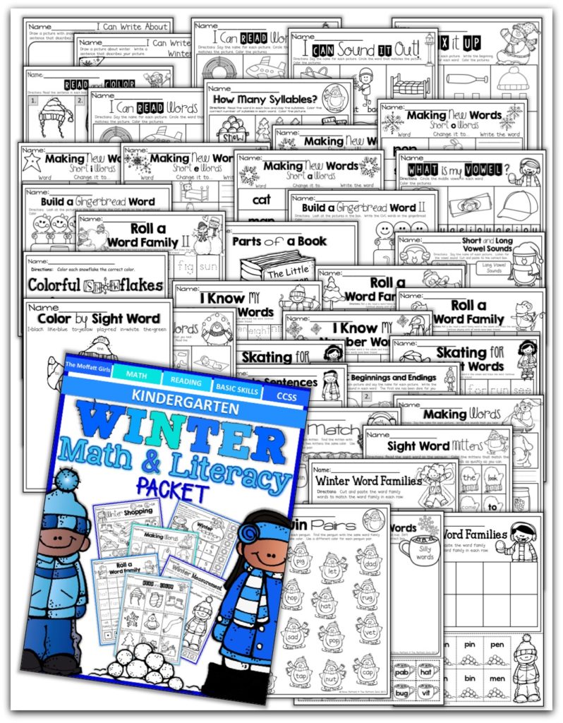 Teach basic addition, subtraction, sight words, phonics, letters, handwriting and so much more with the Winter NO PREP Packet for Kindergarten!