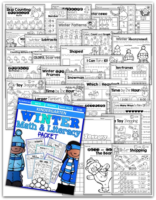 Teach basic addition, subtraction, sight words, phonics, letters, handwriting and so much more with the Winter NO PREP Packet for Kindergarten!