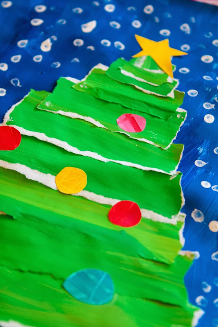 Super easy paint and rip Christmas tree craft.