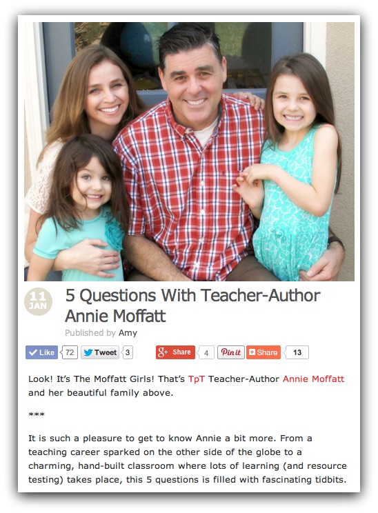 5 Questions with TPT! 5 Questions with Teacher-Author Annie Moffatt!