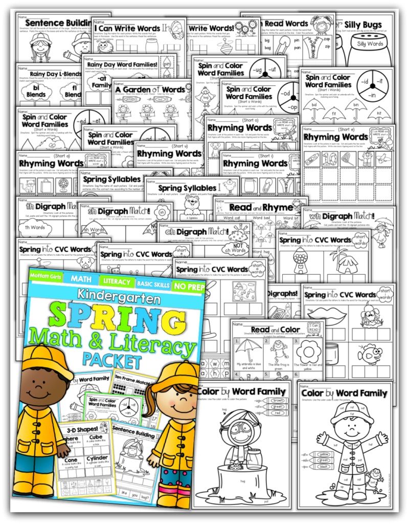 Teach basic addition, subtraction, sight words, phonics, letters, handwriting and so much more with the Spring NO PREP Packet for Kindergarten!