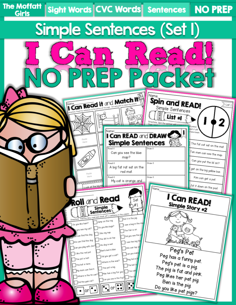 I Can Read Simple Sentences Set 1 NO PREP Packet!