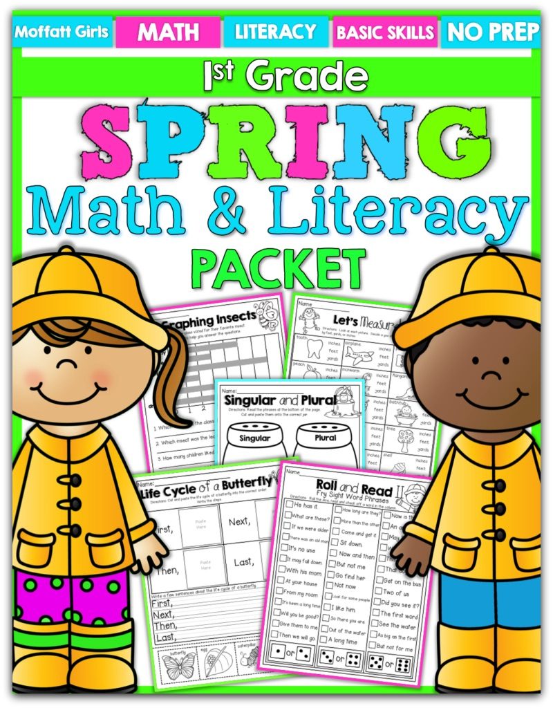 Teach addition, subtraction, sight words, phonics, grammar, handwriting and so much more with the Spring NO PREP Packet for First Grade!