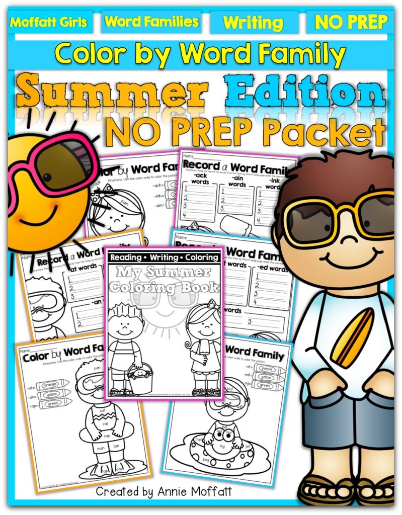 Color by Word Family (Summer Edition)! This Color by Word Family (Summer Edition) packet is a FUN way to allows students to COLOR and RECORD 60 DIFFERENT word families, ranging from simple CVC words but also includes blends, digraphs and more complex word families and use the word families, to WRITE SENTENCES!