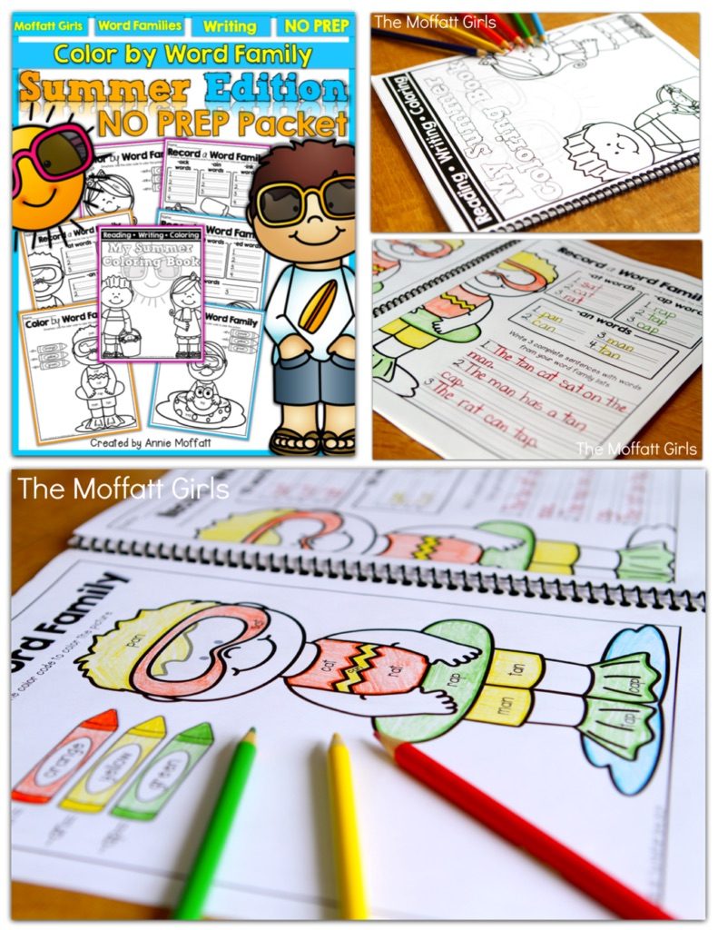 Color by Word Family (Summer Edition)! This Color by Word Family (Summer Edition) packet is a FUN way to allows students to COLOR and RECORD 60 DIFFERENT word families, ranging from simple CVC words but also includes blends, digraphs and more complex word families and use the word families, to WRITE SENTENCES!