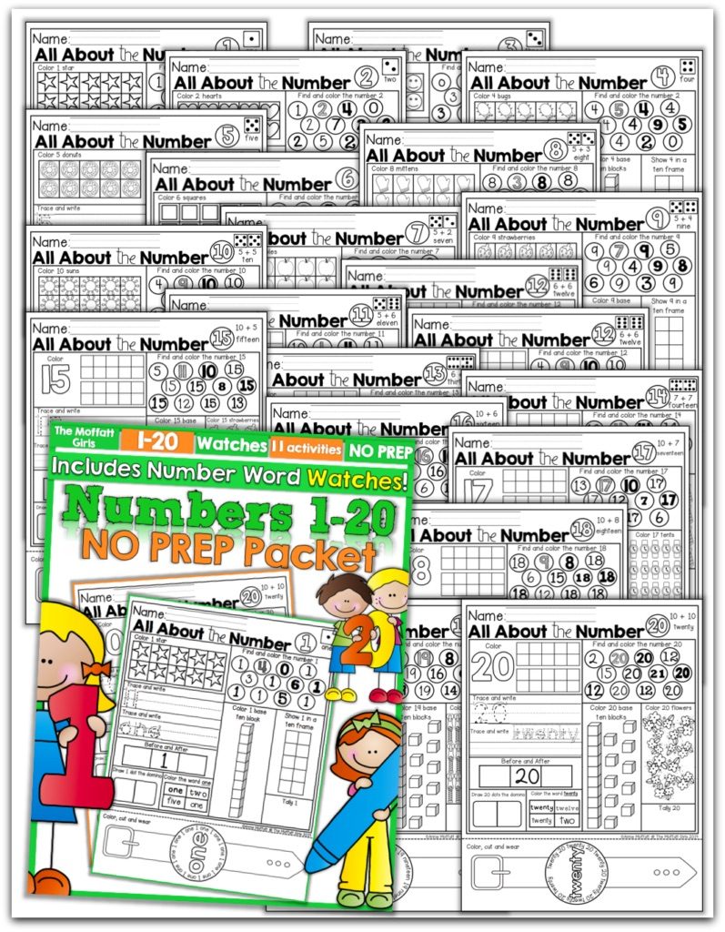 The Numbers 1-20 NO PREP Packet is geared toward Pre-K, Kindergarten and 1st Grade students to identify numbers in a variety of ways while developing number sense, includes Number Word Watches!