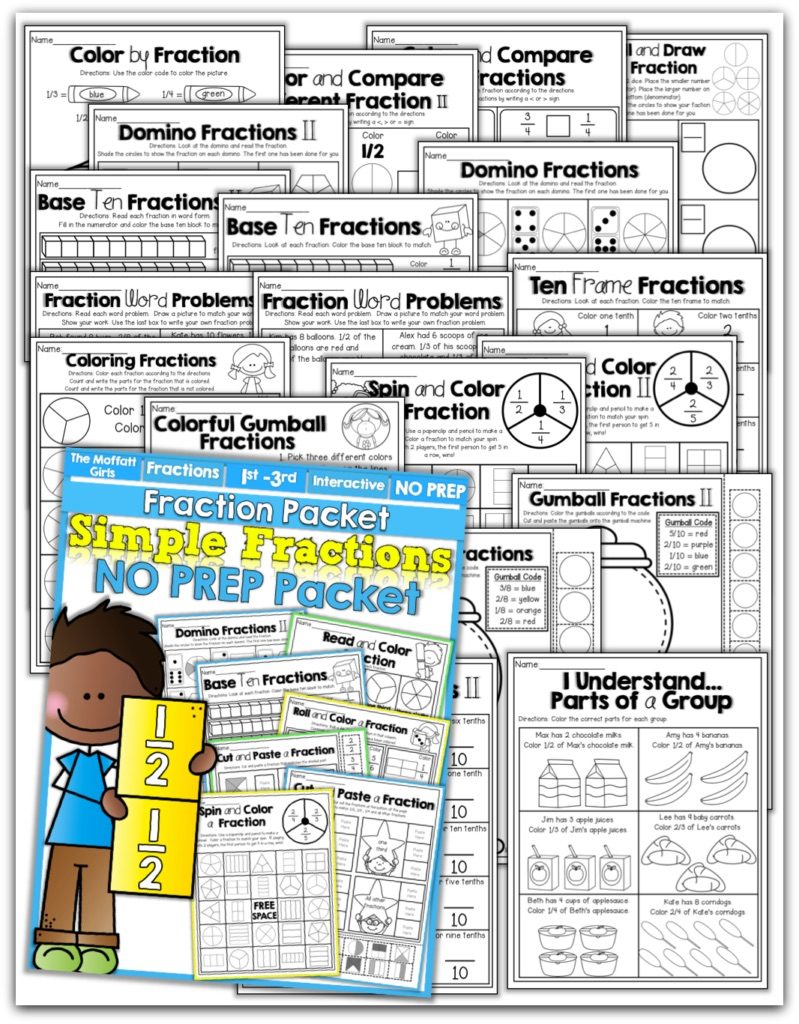 Teaching Simple Fractions! This Simple Fractions NO PREP Packet is FILLED with engaging activities to help 1st-3rd graders master simple fractions!