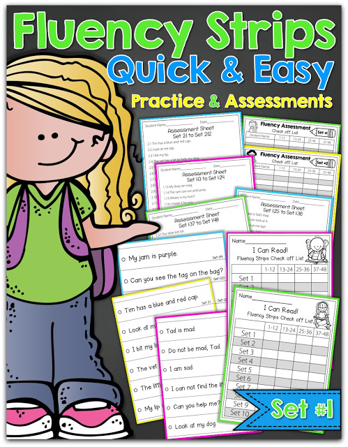 Set 1 (CVC words and Pre-Primer Sight Words) Our Fluency Strips help build FLUENCY and confidence with Blends, Digraphs and 1st Grade Sight Words!