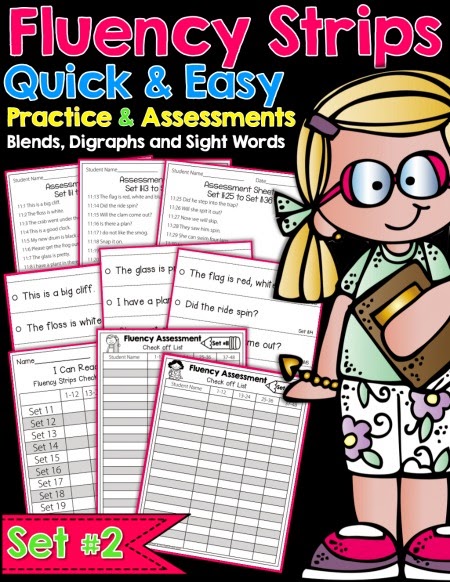 Set 2 (CVC words and Primer Sight Words) Our Fluency Strips help build FLUENCY and confidence with Blends, Digraphs and 1st Grade Sight Words!