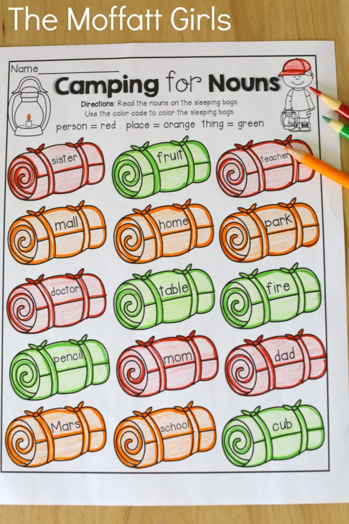 Summer Review NO PREP 1st Grade in action! Camping for Nouns (parts of speech)- Avoid the Summer Slide! Help your students stay on track during summer break with these FUN activities! Perfect for 1st Grade going into 2nd Grade!