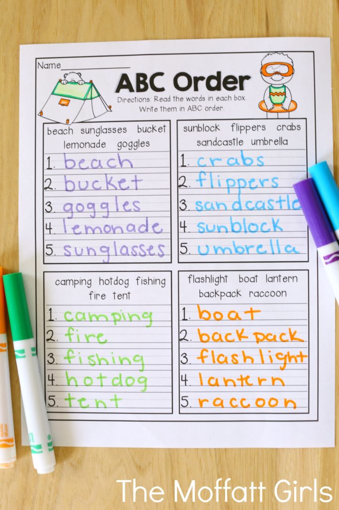 Summer Review NO PREP 1st Grade in action! ABC Order (alphabetizing to the 1st and 2nd letters)- Avoid the Summer Slide! Help your students stay on track during summer break with these FUN activities! Perfect for 1st Grade going into 2nd Grade!