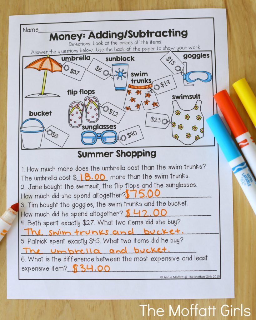 Summer Review NO PREP 2nd Grade in action! Money: Adding/Subtracting (word problems)- Avoid the Summer Slide! Help your students stay on track during summer break with these FUN activities! Perfect for 2nd Grade going into 3rd Grade!
