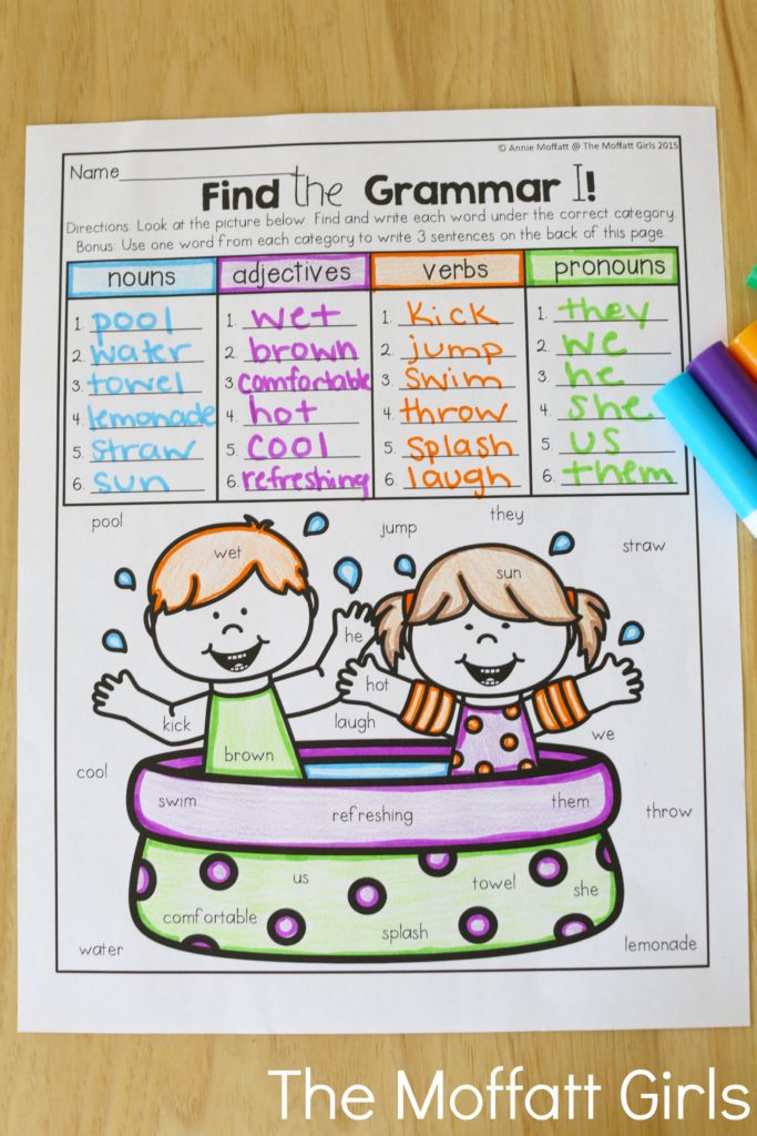 Summer Review NO PREP 2nd Grade in action! Find the Grammar (parts of speech)- Avoid the Summer Slide! Help your students stay on track during summer break with these FUN activities! Perfect for 2nd Grade going into 3rd Grade!