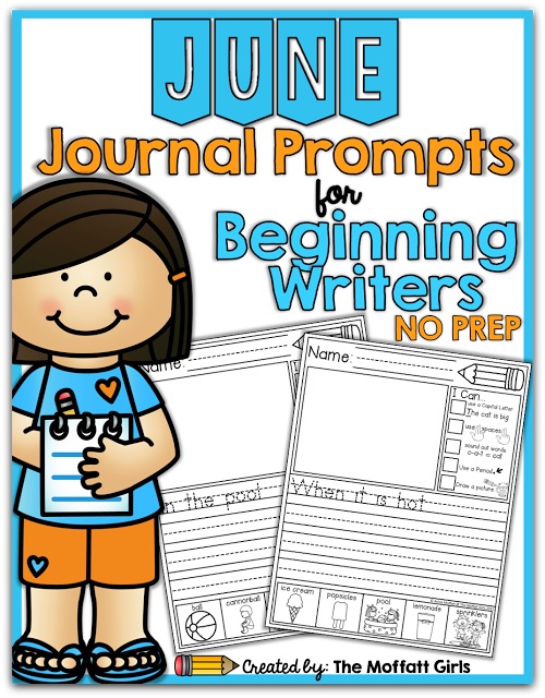 June NO PREP Journal Prompts for Beginning Writers! These June NO PREP 20 journal prompts include I Can statements to build writing skills and a picture dictionary to spark the imagination. Perfect for beginning writers.