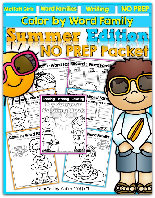 Color by Word Family NO PREP (Summer Edition)! This “educational coloring book” allows kids to color, write and record different word families!
