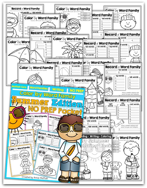 Color by Word Family NO PREP (Summer Edition)! This “educational coloring book” allows kids to color, write and record different word families!