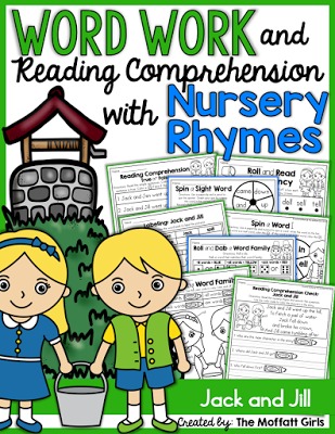 Teaching Word Work and Reading Comprehension through Nursery Rhymes! These packets are designed to build both PHONICS SKILLS AND READING COMPREHENSION with simple nursery rhymes! This packet is targeted for 1st Grade, but can also be used with high flying Kindergarteners!