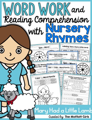 Teaching Word Work and Reading Comprehension through Nursery Rhymes! These packets are designed to build both PHONICS SKILLS AND READING COMPREHENSION with simple nursery rhymes! This packet is targeted for 1st Grade, but can also be used with high flying Kindergarteners!