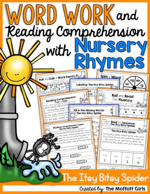 Teaching Word Work and Reading Comprehension through Nursery Rhymes! These packets are designed to build both PHONICS SKILLS AND READING COMPREHENSION with simple nursery rhymes! This packet is targeted for 1st Grade, but can also be used with high flying Kindergarteners!