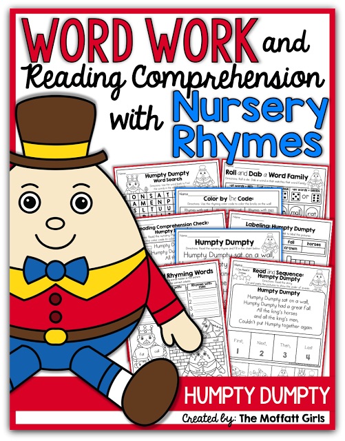 These packets are designed to build both PHONICS SKILLS AND READING COMPREHENSION with simple nursery rhymes! This packet is targeted for 1st Grade, but can also be used with high flying Kindergarteners! 