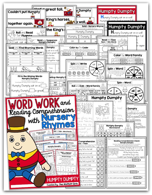 These packets are designed to build both PHONICS SKILLS AND READING COMPREHENSION with simple nursery rhymes! This packet is targeted for 1st Grade, but can also be used with high flying Kindergarteners! 