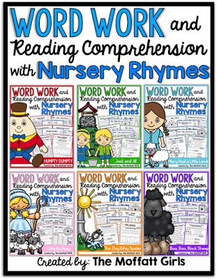 Teaching Word Work and Reading Comprehension through Nursery Rhymes! These packets are designed to build both PHONICS SKILLS AND READING COMPREHENSION with simple nursery rhymes! This packet is targeted for 1st Grade, but can also be used with high flying Kindergarteners!