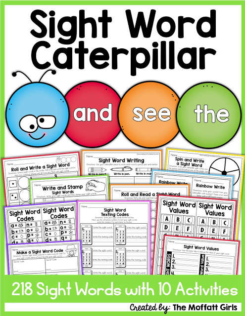 Sight Word Caterpillar! This Sight Word Caterpillar is a GREAT way to work with 218 sight words (pre-primer, primer, 1st grade, 2nd grade and 3rd grade)!
