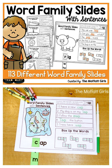 These Word Family Slides and Sentences are a GREAT way to work with 113 different word families to help with decoding, fluency and spelling for beginning and struggling readers!