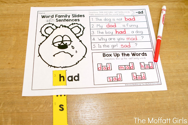 These Word Family Slides and Sentences are a GREAT way to work with 113 different word families to help with decoding, fluency and spelling for beginning and struggling readers!