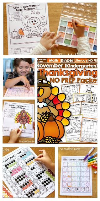 November NO PREP Packet (Kindergarten) in action! Teach basic addition, subtraction, sight words, phonics, letters, handwriting and so much more with the November NO PREP Packet for Kindergarten!
