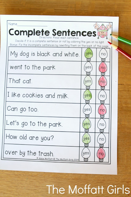 Teach addition, subtraction, sight words, phonics, grammar, handwriting and so much more with the December NO PREP Packet for First Grade!