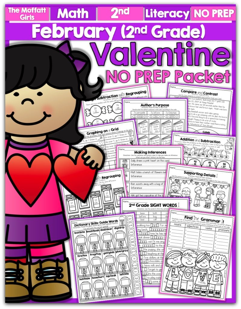 February NO PREP Packet (2nd Grade)! Teach basic math operations, sight words, phonics, grammar, handwriting and so much more with the February NO PREP Packet for Second Grade!