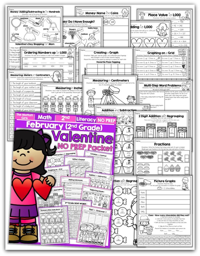 February NO PREP Packet (2nd Grade)! Teach basic math operations, sight words, phonics, grammar, handwriting and so much more with the February NO PREP Packet for Second Grade!
