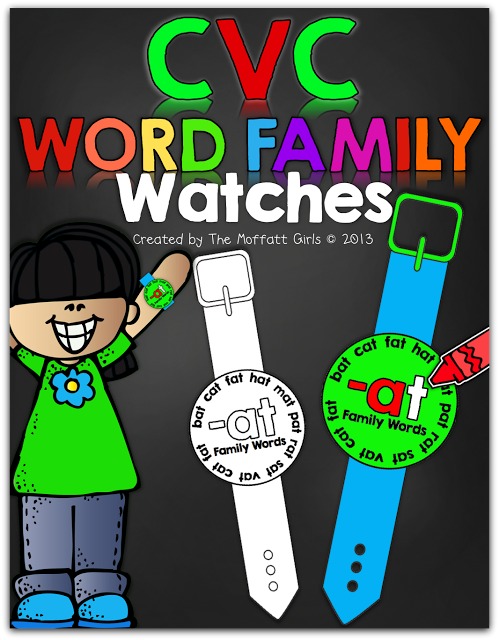 CVC Word Family Watches- These wearable watches help build fluency in beginning readers in a fun way!