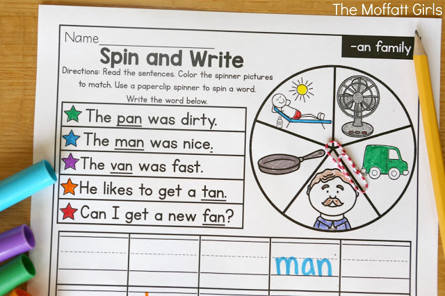 CVC Fluency: Spin and Write- Read the simple sentences, spin the spinner and write the word that matches. Such a fun reading game for beginning readers!